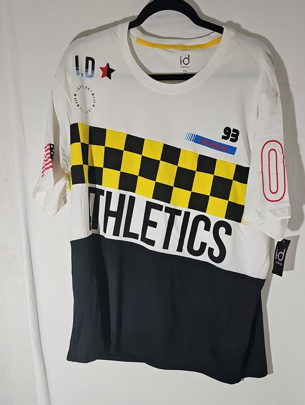 Visionary Men's White & Yellow Athletics Tee